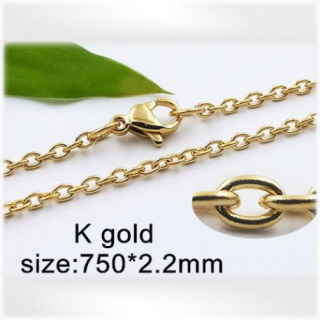Ocelový náhrdelník - Hmotnost: 7.7 g, 750*2.2mm, Zlatá PVD vrstva